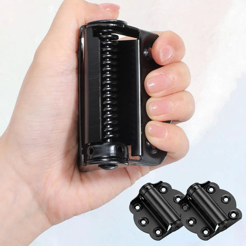 Heavy Duty Stainless Steel Screen Door Hinges 2 Pack Built to Last Adjustable Self Closing Spring Loaded Black Finish close-up