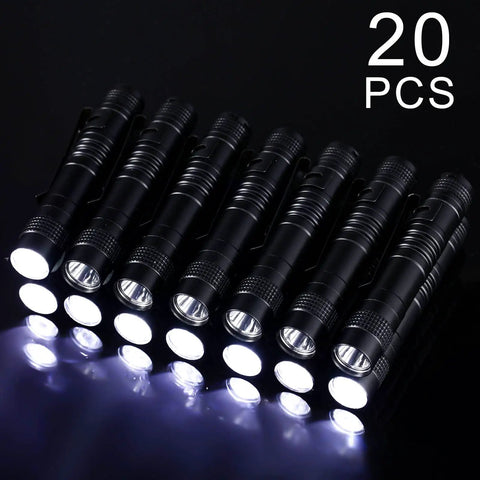 20 Pack Mini Pen Light LED Flashlights With Clip Pocket Size Slim Handheld Torches 3.54 Inch Black Battery Not Included