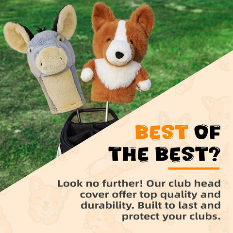 Corgi Driver Headcover Soft Plush Golf Club Cover Brown And White Totally Cute Corgi Design With Realistic Face And Paws