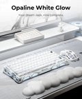 75 Percent Wireless Mechanical Gaming Keyboard With Dynamic Rgb Backlighting And Solid Aluminum Alloy Build In Clean Moonlight White Finish Providing Textured Pbt Keycaps For Locked In Gameplay That Hits Different placed on a sleek desk.