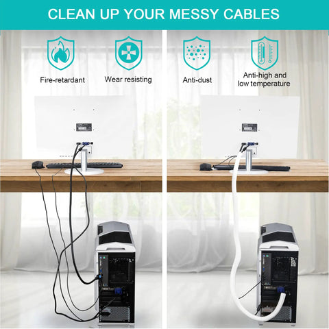20ft Braided Cable Sleeve 0.8 Inch Diameter For Desk PC TV And Home Office Self Wrap Wire Protector Keeps Cords Neat