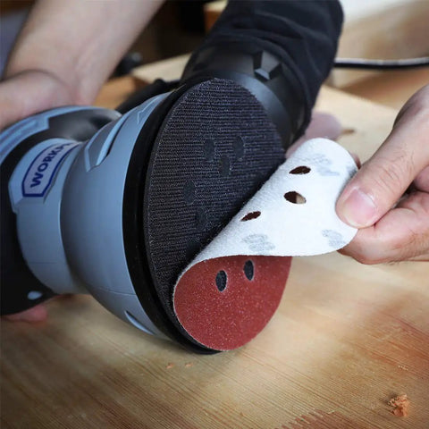 Applying 5 Inch 8-Hole Sanding Disc Set With Hook And Loop Includes Grits 60 80 100 120 180 240 320 400 For Random Orbital Sander Durable Aluminum Oxide Discs With Anti Clog Performance Not For Oscillating Tools Or Mouse Sanders on sander.