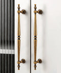 Antique Brass Cabinet Pulls 7.56 Inch Center-To-Center, 6.02 Inch Long Vintage Drawer Handles on white cabinet doors