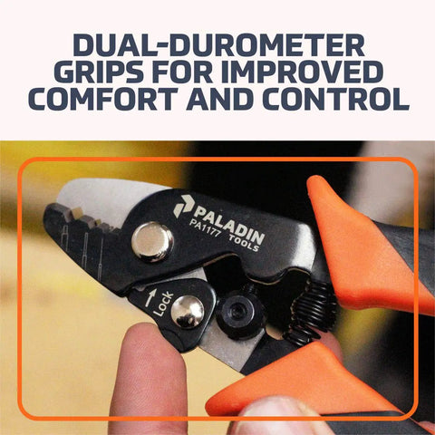 Pro Grip 3 In 1 Fiber Optic Stripper Adjustable For Precise Outer Jacket Stripping with contoured comfort handles close-up