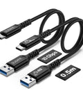 USB C Car Cable For Android Auto And CarPlay, 10Gbps USB 3.1 Gen 2, One And A Half Foot, Two Pack, Black, Plug And Play In Car Data Sync Cable For IPhone 15 Series And Android Phones braided cables, 0.5m and 0.5ft labels