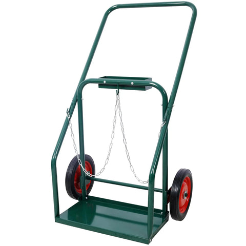 Heavy Duty 440 Lbs Welding Cylinder Cart With 10 Inch Solid Rubber Wheels Dual Oxygen And Acetylene Tank Dolly Removable Steel Cart For Secure Gas Cylinder Transport And Storage Green, front view