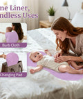 4 Pack Waterproof Changing Pad Liners For Universal Fit With Extra Thick Ultra Soft, Absorbent, 2 Sided, Reusable Mat in Use