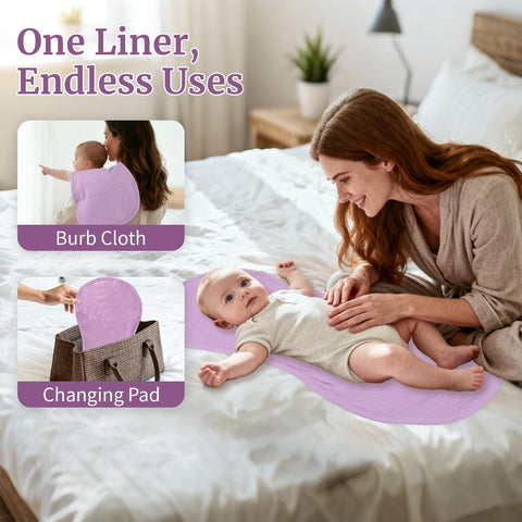 4 Pack Waterproof Changing Pad Liners For Universal Fit With Extra Thick Ultra Soft, Absorbent, 2 Sided, Reusable Mat in Use