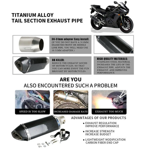 Aluminum Exhaust Muffler Slip-On With Removable dB Killer, 1.5-2 Inch Inlet, images of motorcycle exhaust system features