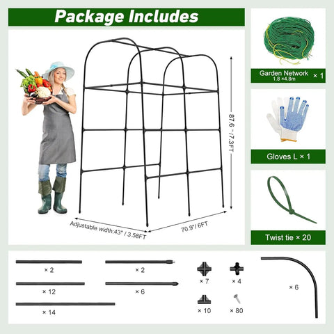 Heavy Duty 7.3Ft Cucumber Trellis For Raised Bed Garden Arch With Net Rustproof Steel Plant Support with accessories