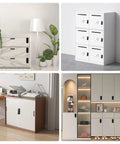 Various furniture setups featuring Rock Solid Electronic Cabinet Deadbolt Digital Touch Keypad Password Lock keyless entry panels.
