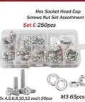 Go-To Stainless Steel Socket Head Cap Screws Kit With Allen Hex Drive Fasteners, Full Nuts And Gasket Set, Heavy-Duty M1.6 Through M5 Bolt Assortment For Auto DIY And Machine Projects., M3 screw kit in partitioned case with nuts and washers