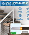 Top Shelf Heavy Duty Six Foot Six Inch Brushed Stainless Steel Flat Handrail For Cable Railing Systems with brushed finish.