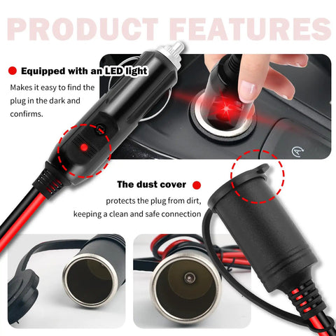 3Ft Cigarette Lighter Extension Cable With Glowing Led Indicator And Rock Solid 15Amp Rating For Your Daily Driver Featuring 16Awg Wire Gauge, LED light and dust cover.
