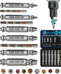 Damaged Screw Extractor Kit With Six HSS 4341 Extractors And Three Twist Drill Bits For Stripped Screws DIY Friendly Tool Set