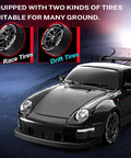 1 to 24 Scale RC Drift Car With 4WD Drive, Lights, And Realistic Drifting Action, Top Speed 20 KMH, Black model with extra tires