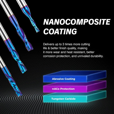 Nanocomposite coated Upcut Spiral CNC Router Bit 6mm Shank For Wood And Plastic Deep Pocketing 25mm Cutting Depth