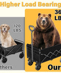 Collapsible Wagon With Wheels Foldable Cart 360 Lbs Capacity showing comparison with a bear and dog in foldable carts