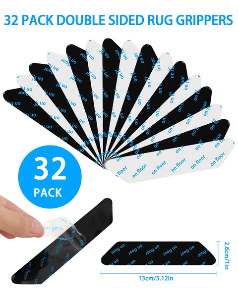 Reusable Rug Grippers Set For Hardwood Floors And Carpet Thin Yet Highly Adhesive Removable Rug Tape 32-Pack non slip pads