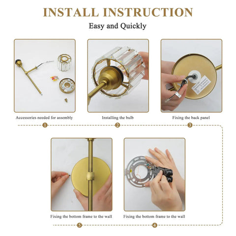 Set Of 2 Brushed Brass Wall Sconces Hardwired Vanity Lights With Fabric Shade installation instructions