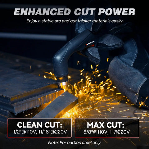 55 Amp Plasma Cutter With Blowback Non HF Pilot Arc For Safe, Solid Cuts, Dual Voltage 110 220V With Large LED Display in use cutting metal