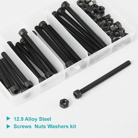 Heavy Duty M5 Hex Socket Cap Screws Bolts Nuts Kit 50 Pcs Set in plastic case display with black oxide finish