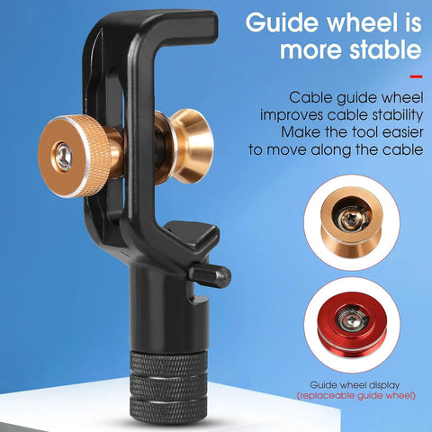 Pro Grade Dual Mode Fiber Optic Cable Stripper Knife with golden guide wheel, showing vertical horizontal use features