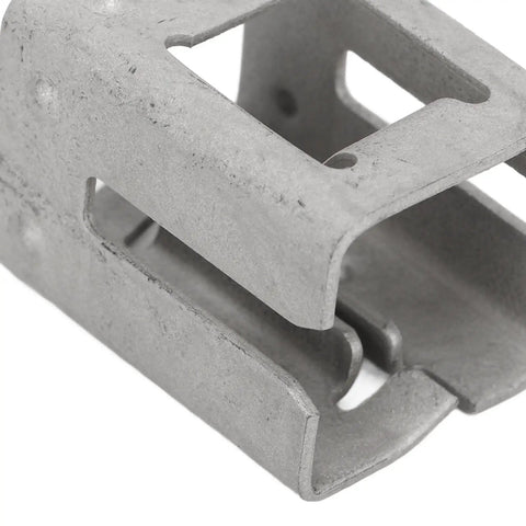 Close-up of No Sweat Tool Free Solar Mounting Brackets 10 Pack Slick PV Quick Install Fasteners made of spring steel.