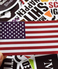 Blue Collar Humor 100 Pack Waterproof Hard Hat Stickers featuring an American flag among funny and sarcastic decals.