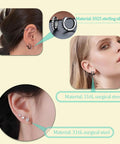 Matte Black Earring Set For Piercings Includes 7 Flat Back Stud Earrings And 4 Small Hoop Earrings In Titanium And Surgical Steel Black CZ Pearl Ball Opal Accents Lightweight Dope Dainty Jewelry For Cartilage Helix And Multiple Piercings, 316L surgical steel hoops and stud earrings