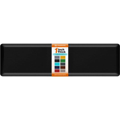 1 Inch Thick Anti Fatigue Kitchen Mat For Floor Non Slip Waterproof Standing Desk Mat For Kitchen Use Ideal For Cooking Cleaning And Working At The Counter Or Sink Black 20 By 72 Inches, shown packaged with label