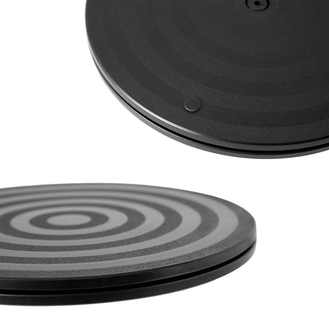 Beefy Eight Inch Heavy Duty Rotating Swivel Stand Smooth Spin Lazy Susan Base With Anti Slip Groove shown in black finish.