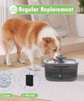 Dog drinking from fountain using 12 Pack 7 Inch Activated Carbon Filters For Dog Water Fountains Replacement Ready For 2.5 Gallon 9.5 Liter Models And Kastty 9L Large Dog Fountains Plus 12 Pack Sponges.