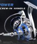 Close-up of Saltwater Spinning Reel With 13 Plus 1 Ball Bearings Ultra Smooth Action Carbon Drag CNC Aluminum Spool And Handle