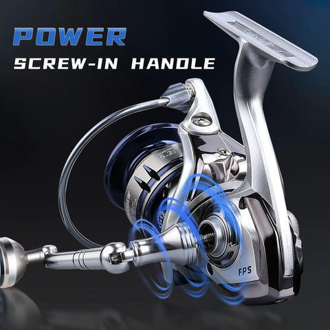 Close-up of Saltwater Spinning Reel With 13 Plus 1 Ball Bearings Ultra Smooth Action Carbon Drag CNC Aluminum Spool And Handle