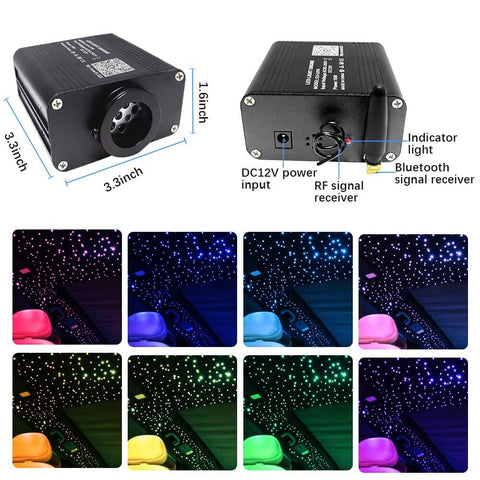 Starlight Headliner Kit Twinkle RGBW Fiber Optic Star Ceiling Lights showing light engine and color variations