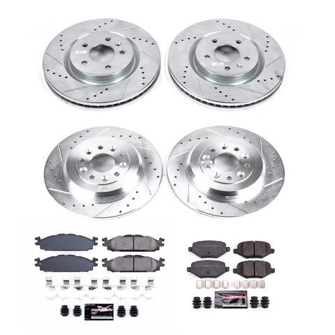 Front And Rear Brake Kit With Beefed-Up Drilled And Slotted Rotors And Ceramic Pads For Ford Explorer 2011-2019, Flex 2012-2019, Taurus 2011-2019, Lincoln MKS 2011-2012 Replacement K5584