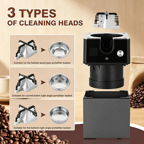 Hassle Free Automatic Espresso Portafilter Cleaner With Smart Proximity Sensor For 58 Mm Makers features three cleaning heads.