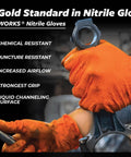 Orange Nitrile 8 Mil Heavy Duty Gloves With Raised Diamond Grip For Mechanics XL used in automotive parts handling