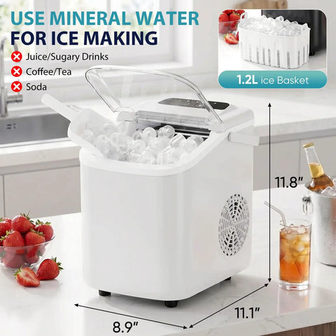 Countertop Ice Maker With Portable Handle And Ice Basket, Delivers Up To 26 Lbs Of Ice Per Day, Produces 9 Bullet Ice Cubes
