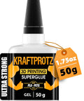 KRAFTPROTZ 3D Printing Superglue Gel bottle, 50 g, white container with black label and orange tag, precision tip