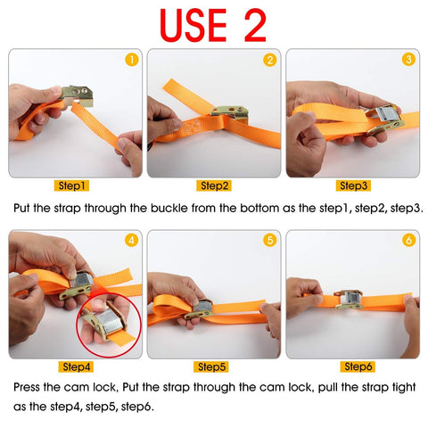 Instructions for using One Inch Ratchet Tie Down Straps Set Of Four For Cargo Kayaks On Roof Racks Or Truck Bed