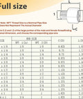 Size chart for One Eighth Inch Male To Three Eighth Inch Female NPT Brass Pipe Fitting Reducer Adapters Water Line Connector.