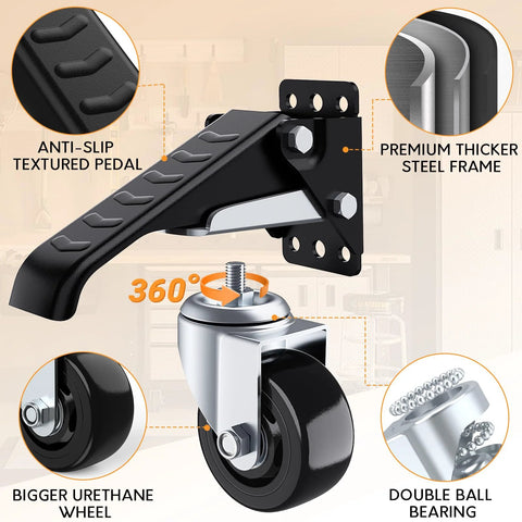 Heavy Duty Retractable Workbench Casters Set Of 4 Side Mount 3 Inch Stepdown Castor Wheels for benches with installation template
