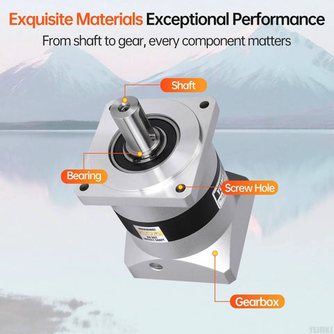 Ratio 5 To 1 Planetary Gearbox For Nema 34 Stepper Motor Backlash 10 Arcmin with input and output shaft labeled