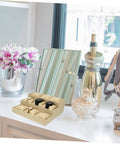 9 Slot Watch Tray Linen Storage Organizer With Cushioned Dividers Jewelry Display Plate on dresser with watches.