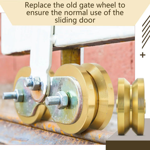 Solid 4 Inch V Groove Gate Wheel Set Heavy Duty Sliding Gate Rollers One And Three Quarters Inches Width Caster Wheels