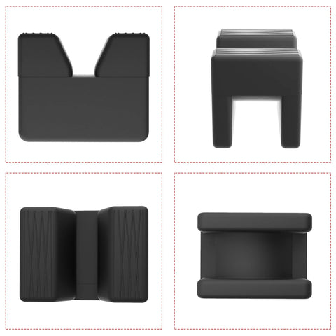Four black rubber car jack pad adapters for jack stands; universal fit, protects pinch welds (3.0-ton)