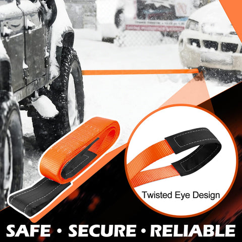Heavy Duty Lifting Straps 10 Foot By 2 Inch Webbing Slings 15000 LBS Capacity Two Pack Rigging Straps towing a vehicle in snow