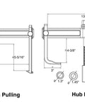 Technical dimensions of Heavy Duty Hub Drum And Rotor Puller Kit for impact wrench removal with three hub adapters shown.